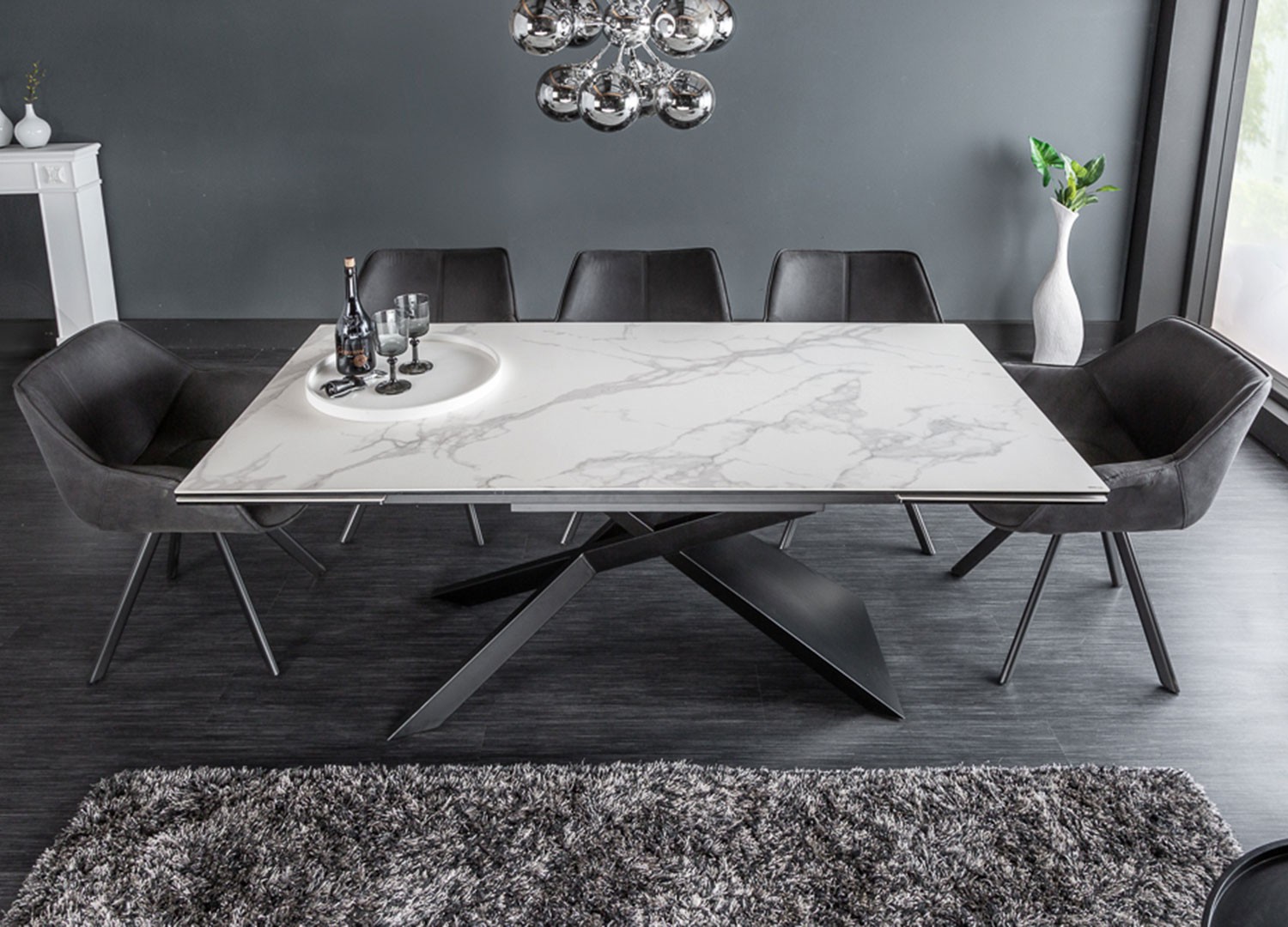 Table à manger extensible céramique 180-260 cm aspect marbre