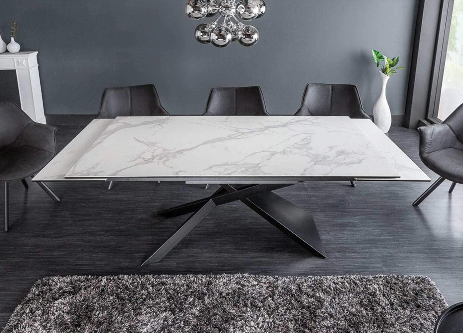 Table à manger extensible céramique 180-260 cm aspect marbre