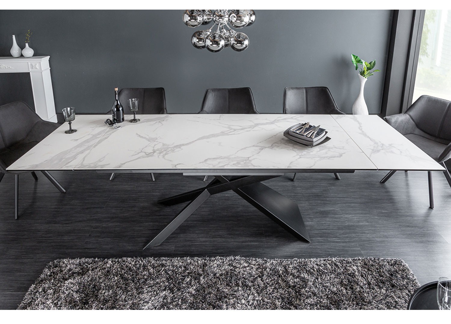 Table à manger extensible céramique 180-260 cm aspect marbre