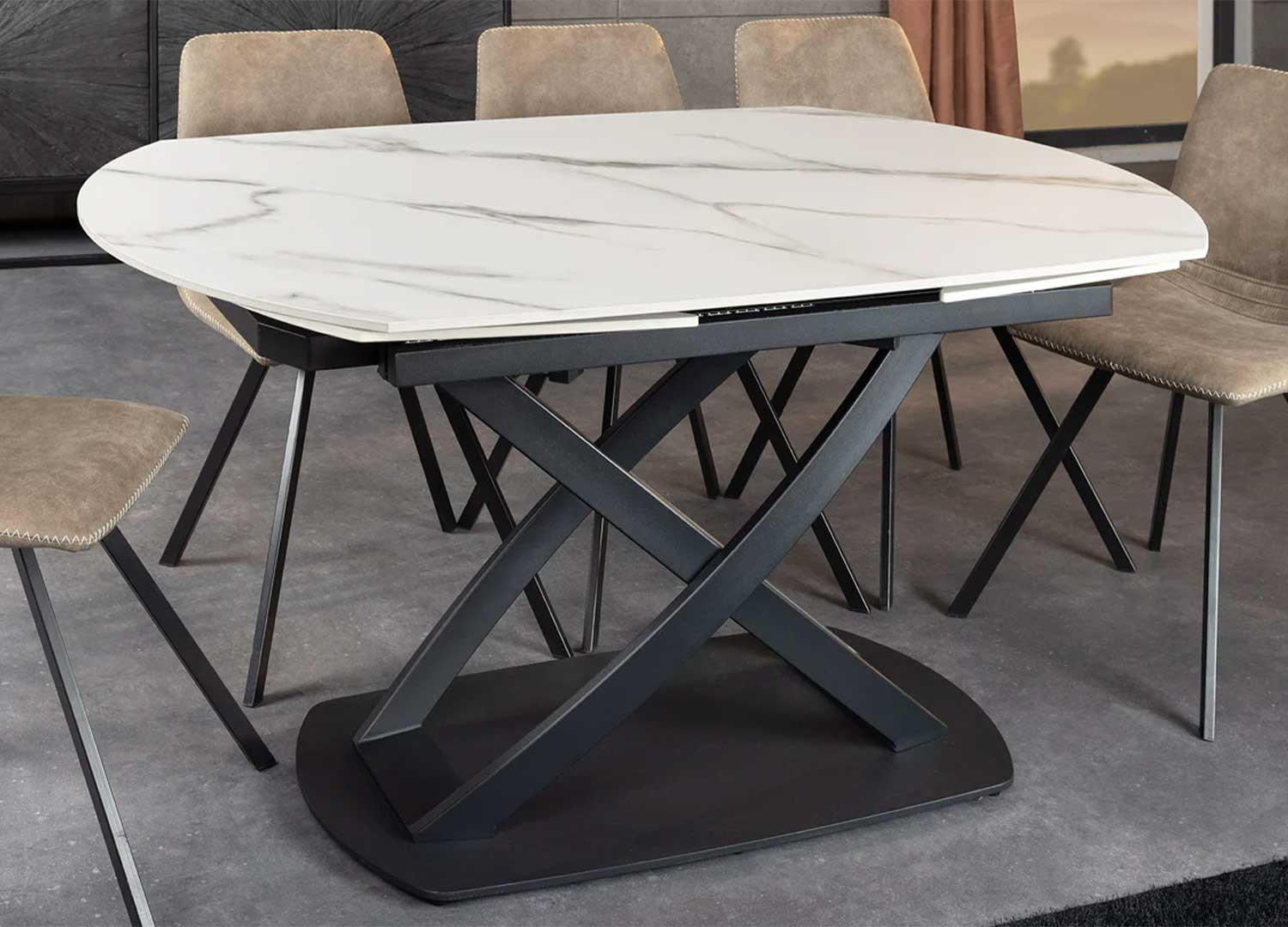 Table à manger extensible céramique marbre blanc 130-190 cm Avarea