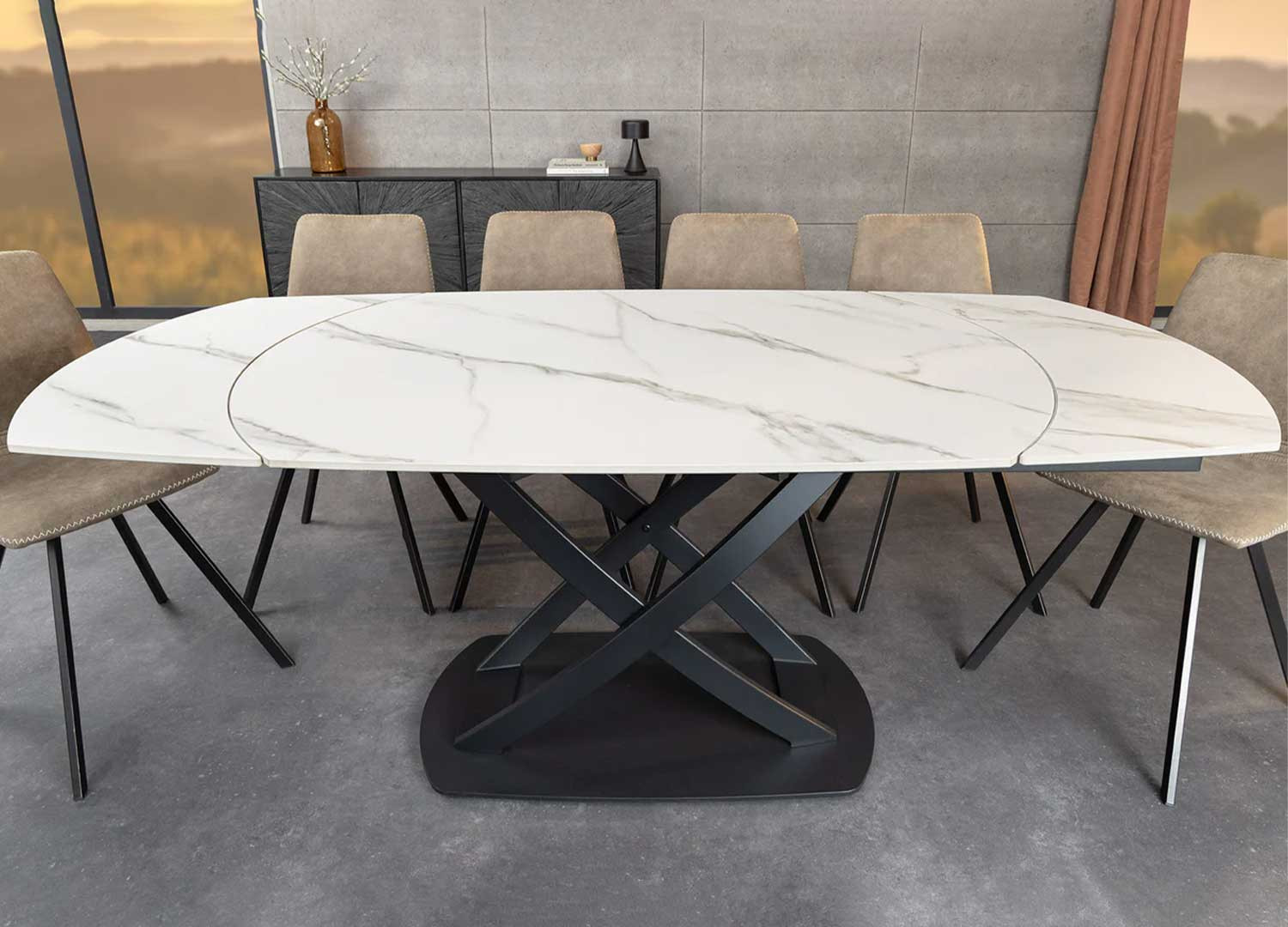 Table à manger extensible céramique marbre blanc 130-190 cm Avarea