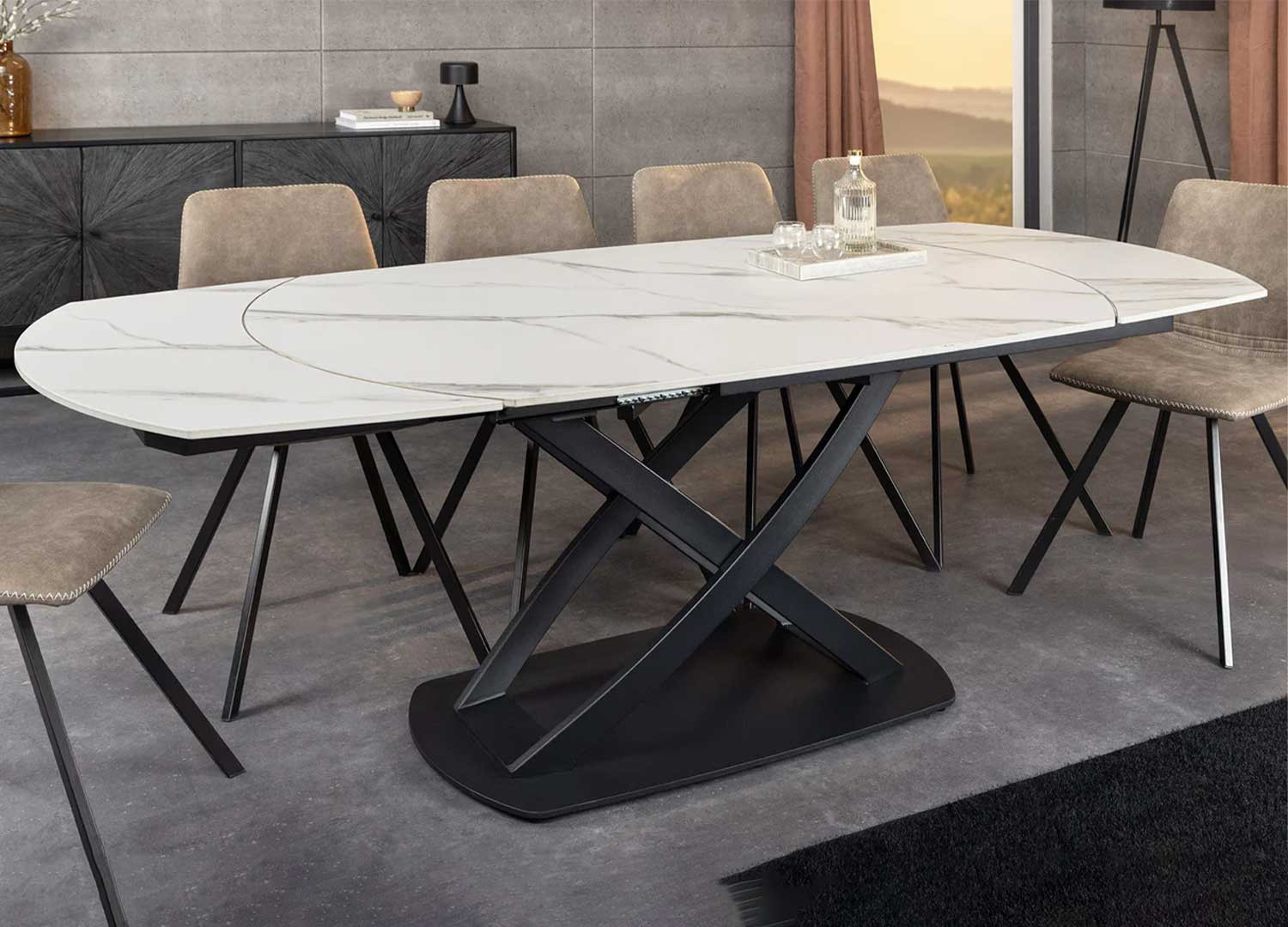 Table à manger extensible céramique marbre blanc 130-190 cm Avarea