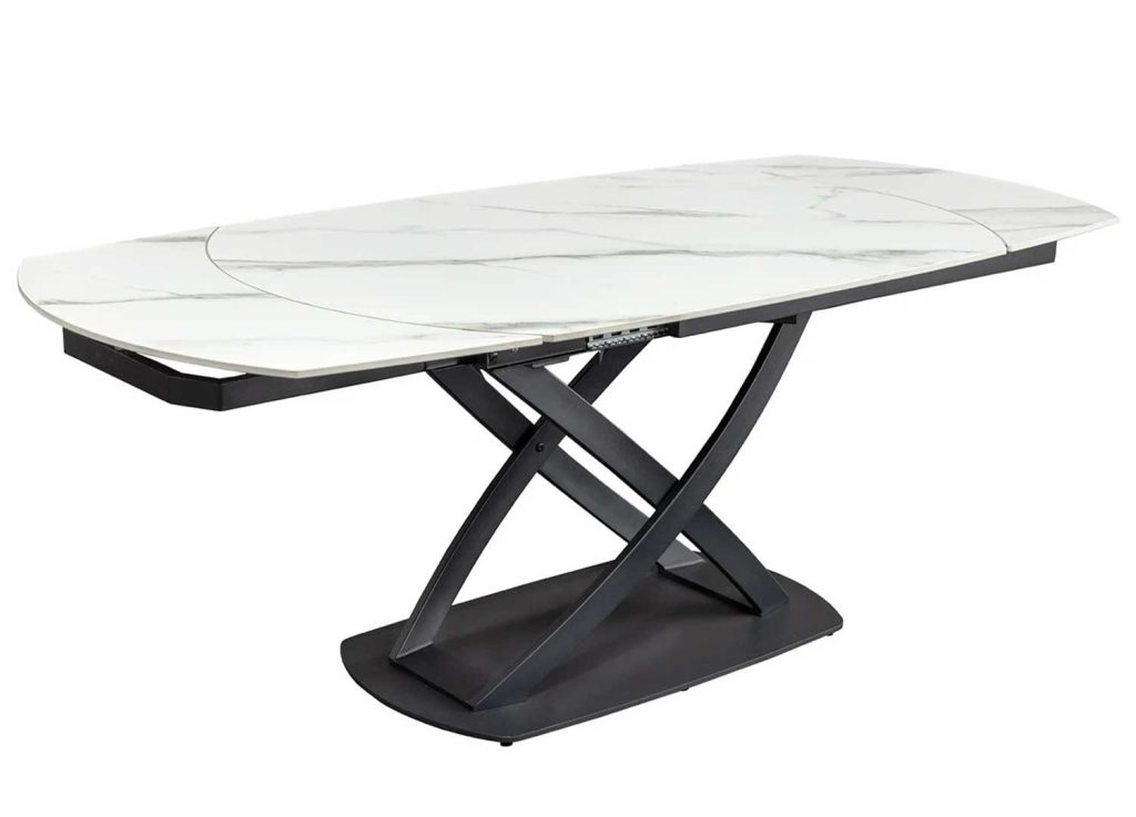 Table à manger extensible céramique marbre blanc 130-190 cm Avarea