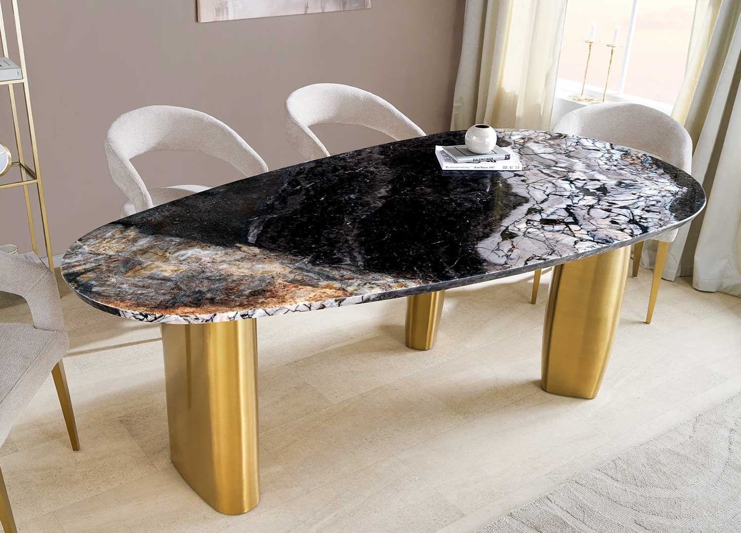 Table à manger ovale 200 cm en marbre Ethan