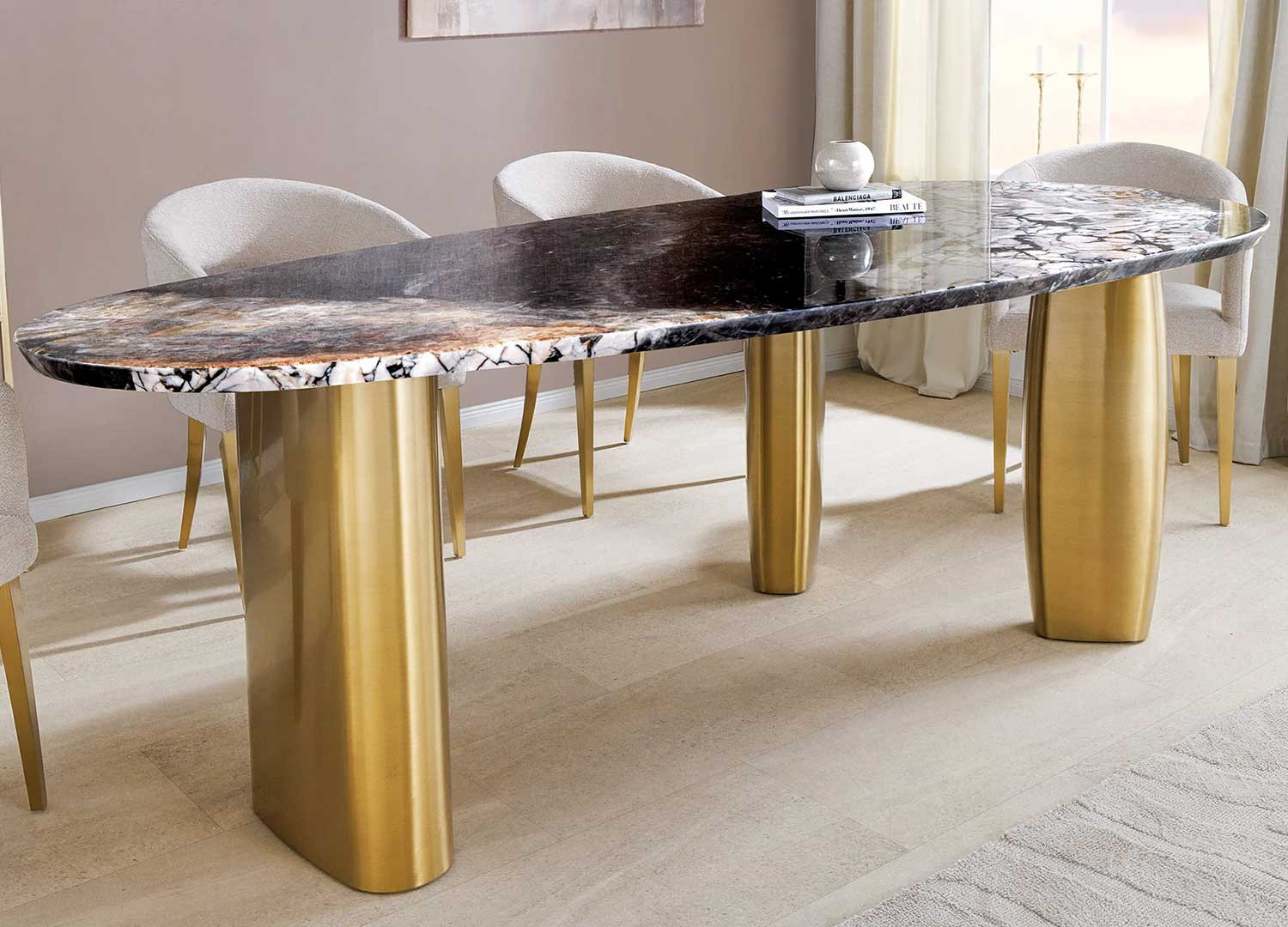 Table à manger ovale 200 cm en marbre Ethan