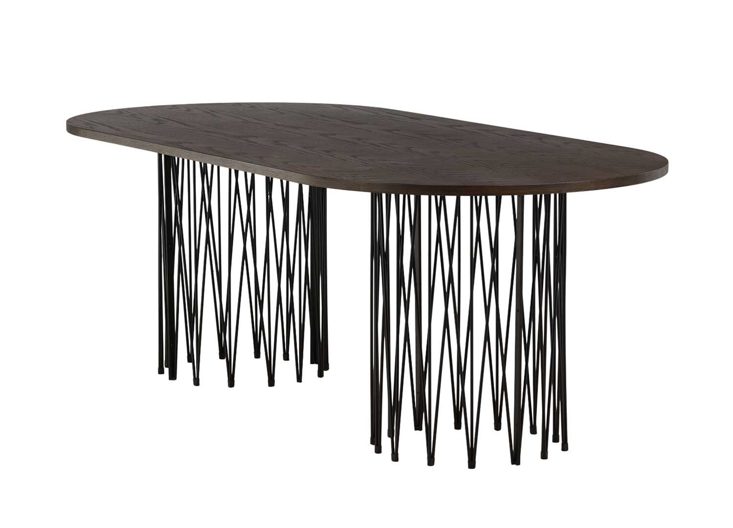 Table à manger ovale 220 cm bois foncé et métal noir