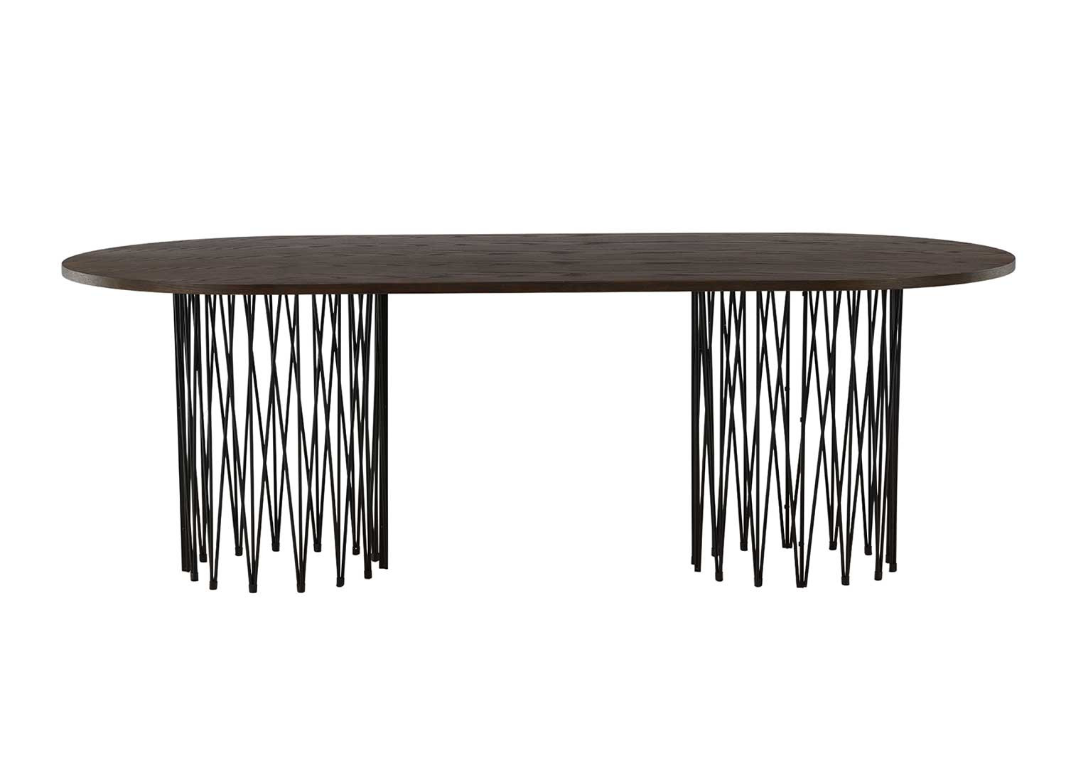Table à manger ovale 220 cm bois foncé et métal noir