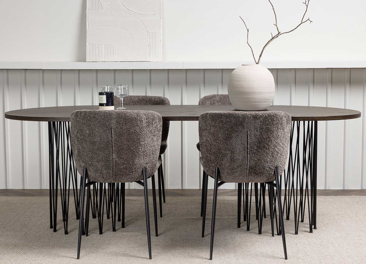 Table à manger ovale 220 cm bois foncé et métal noir