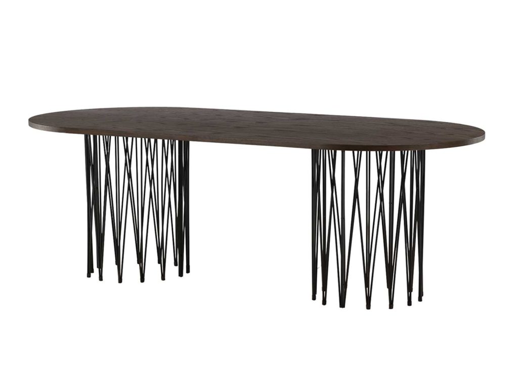 Table à manger ovale 220 cm bois foncé et métal noir