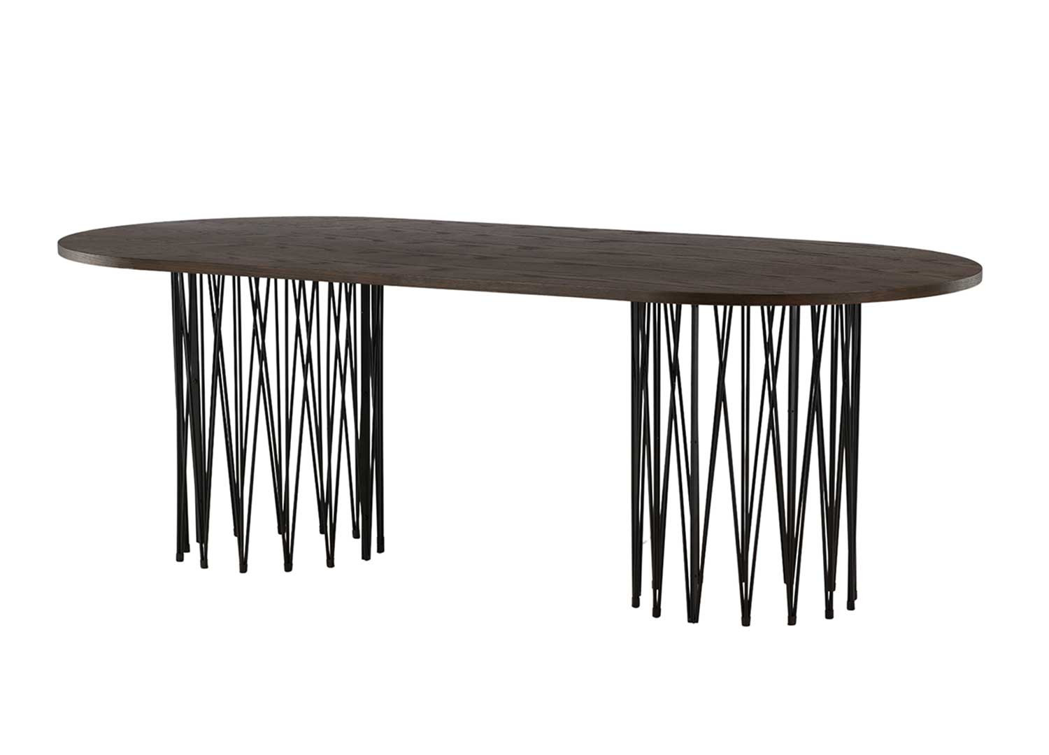 Table à manger ovale 220 cm bois foncé et métal noir