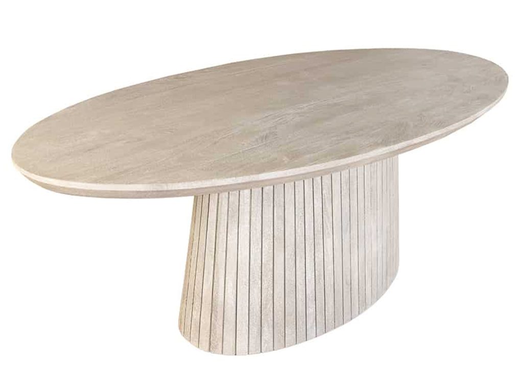 Table à manger ovale Néval 220 cm en manguier massif gris sur fond blanc