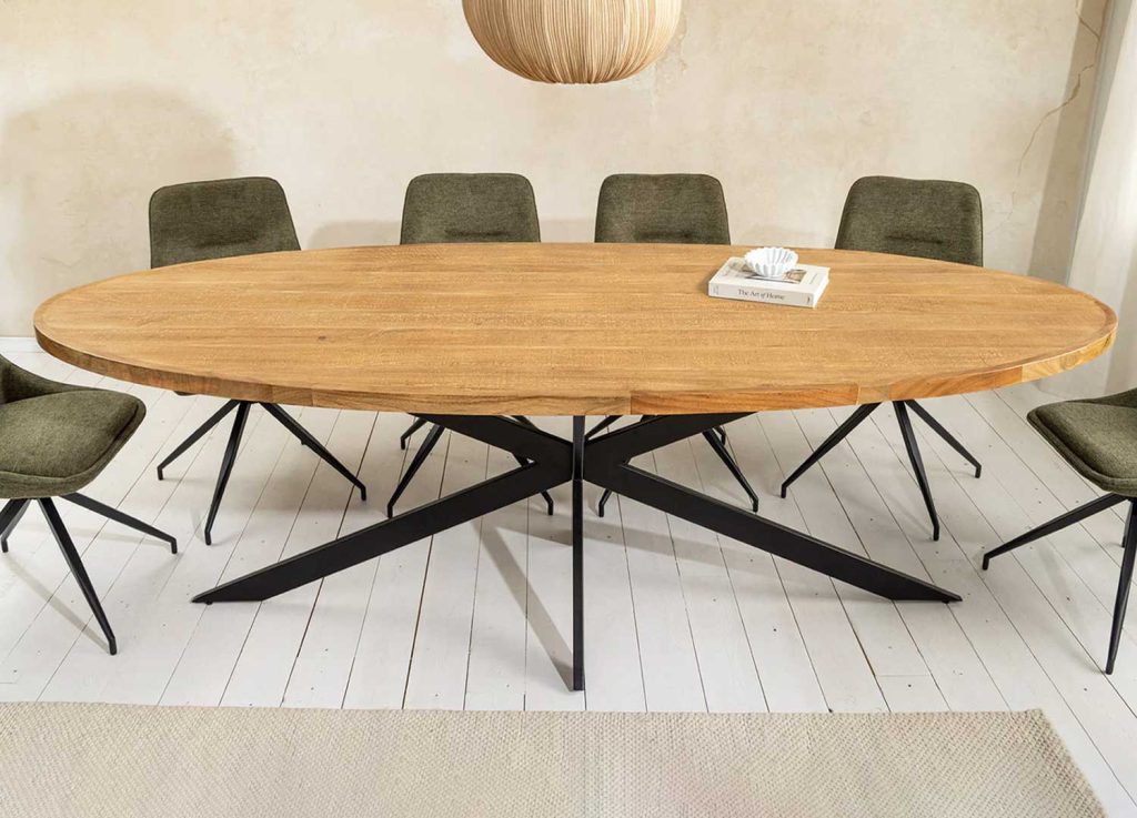 Table à manger ovale en manguier et métal noir Tilio