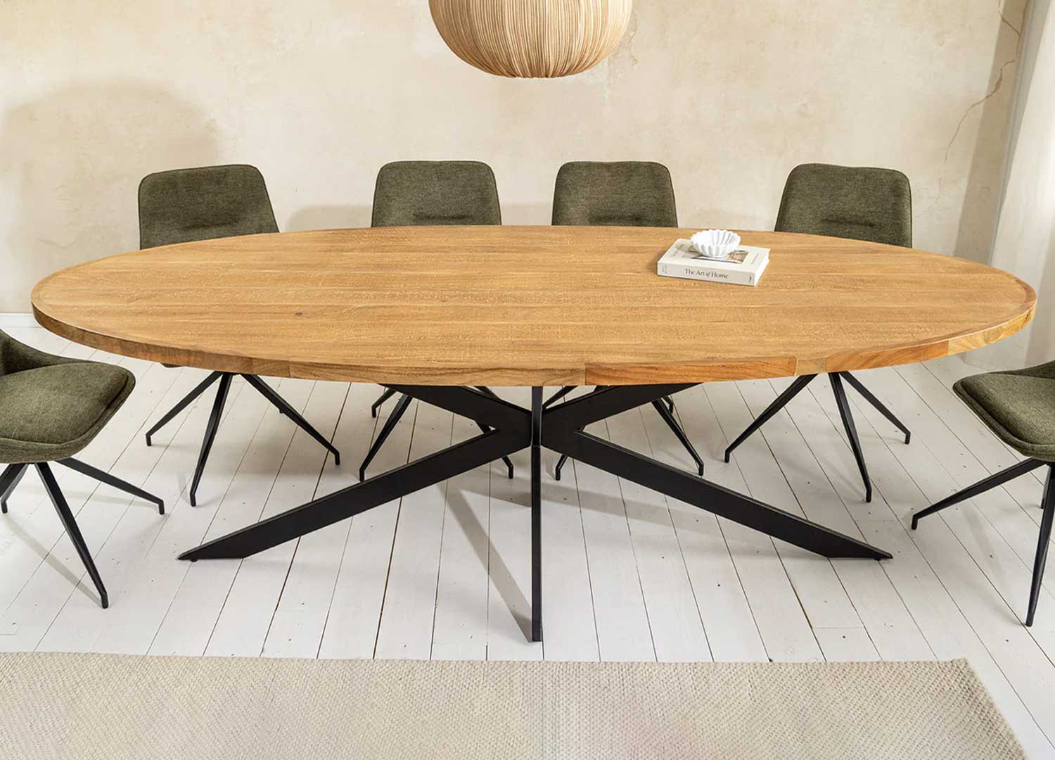 Table à manger ovale en manguier et métal noir Tilio