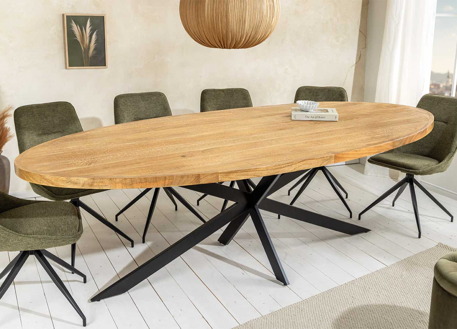 Table à manger ovale en manguier et métal noir Tilio