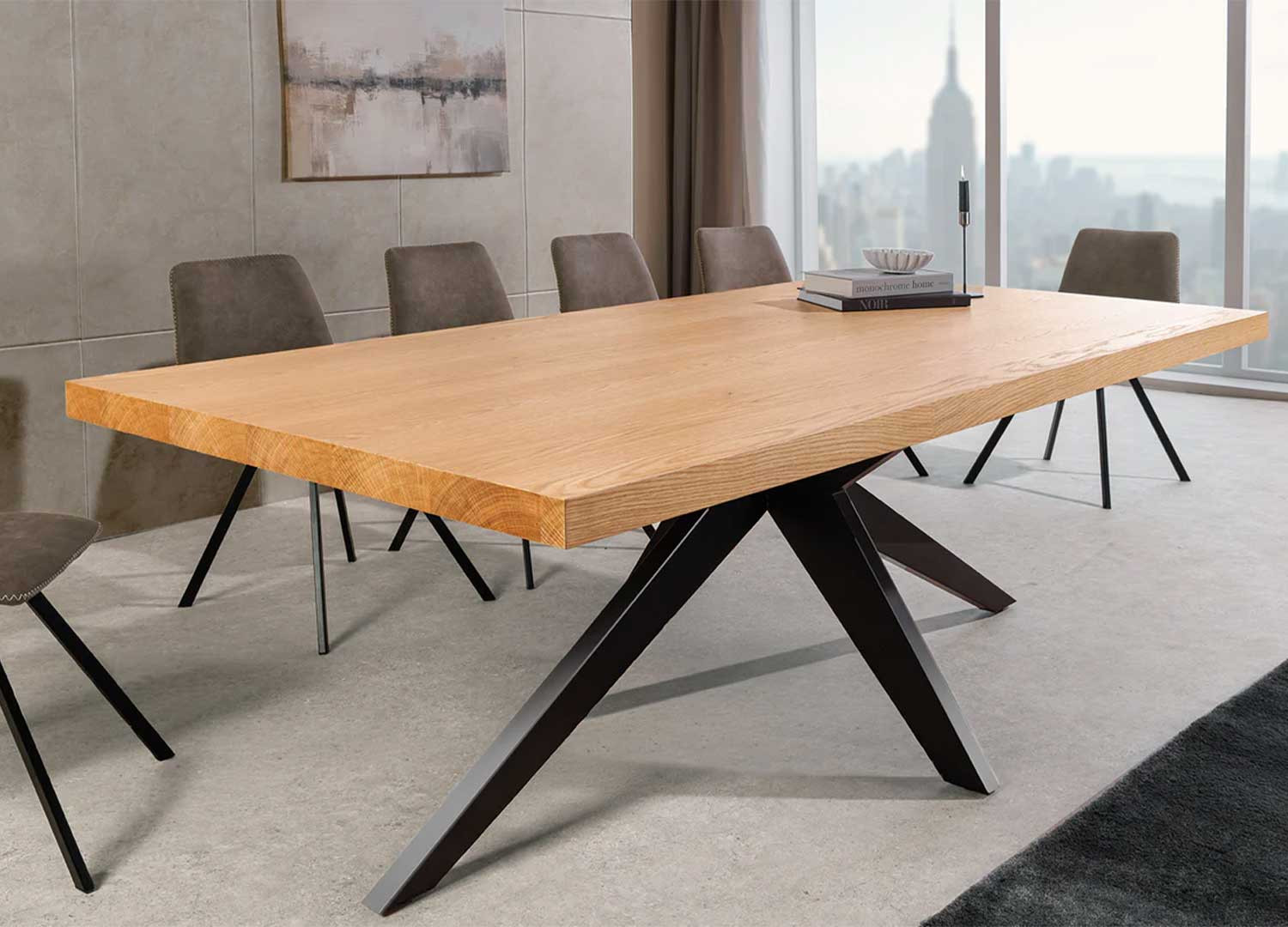 Table à manger rectangulaire aspect chêne 2m Anaya