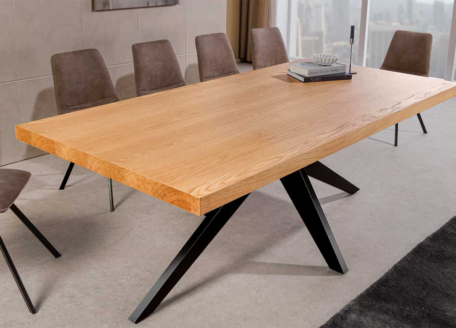 Table à manger rectangulaire aspect chêne 2m Anaya