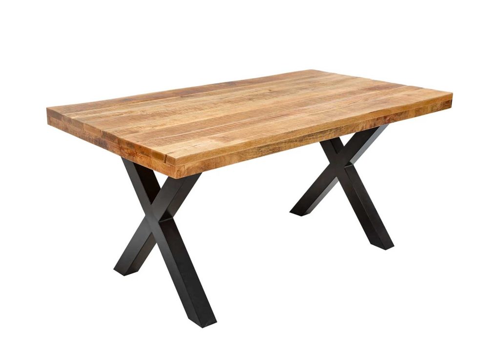 Table à manger rectangulaire bois de manguier et piétement croisé