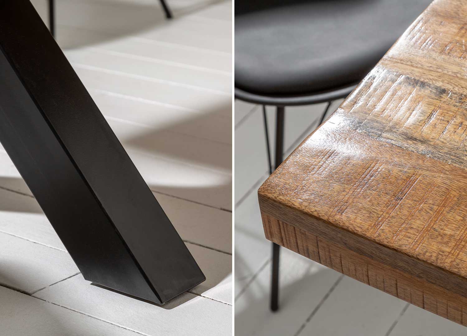 Table à manger rectangulaire bois de manguier et piétement croisé