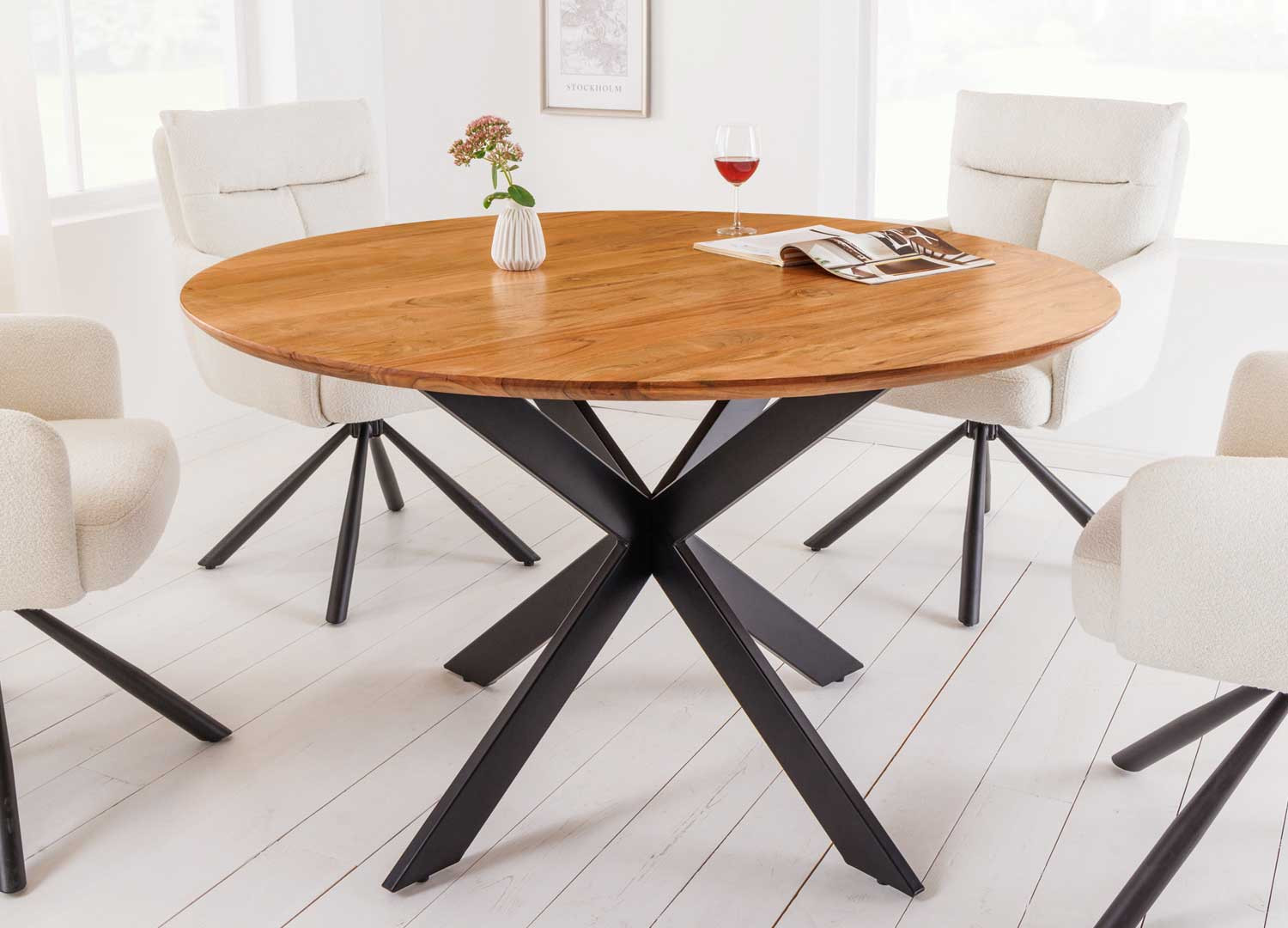 Table à manger ronde 130 cm en bois d'acacia