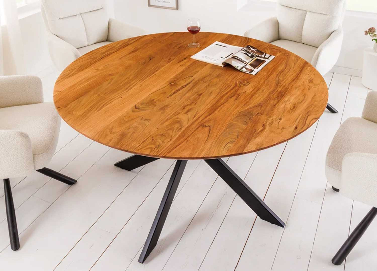 Table à manger ronde 130 cm en bois d'acacia