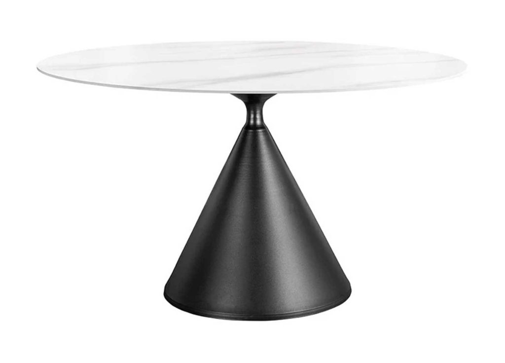 Table à manger ronde 135 cm céramique blanc et pied central Ariana