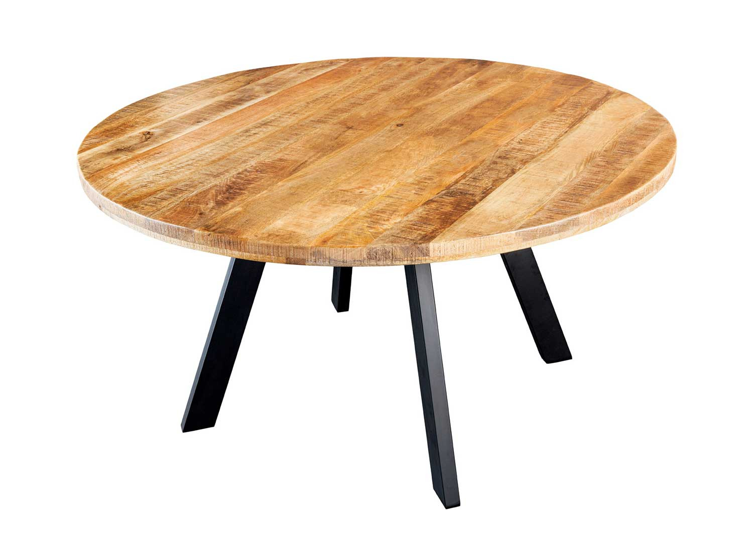 Table à manger ronde 145 cm bois de manguier et métal noir