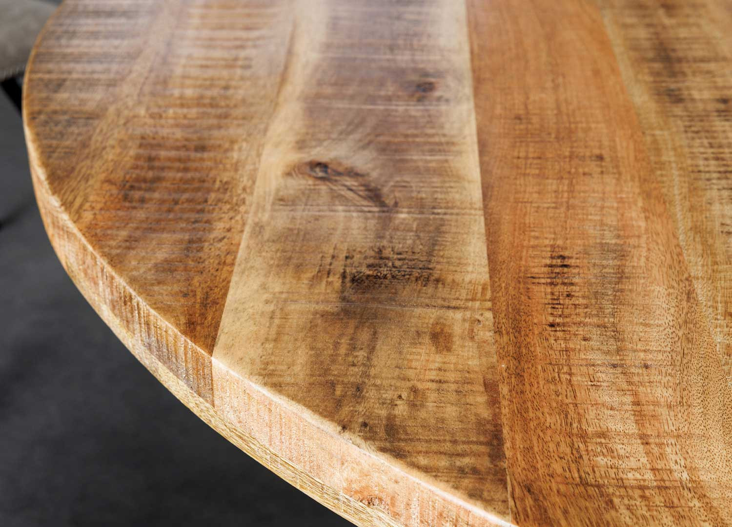 Table à manger ronde 145 cm bois de manguier et métal noir