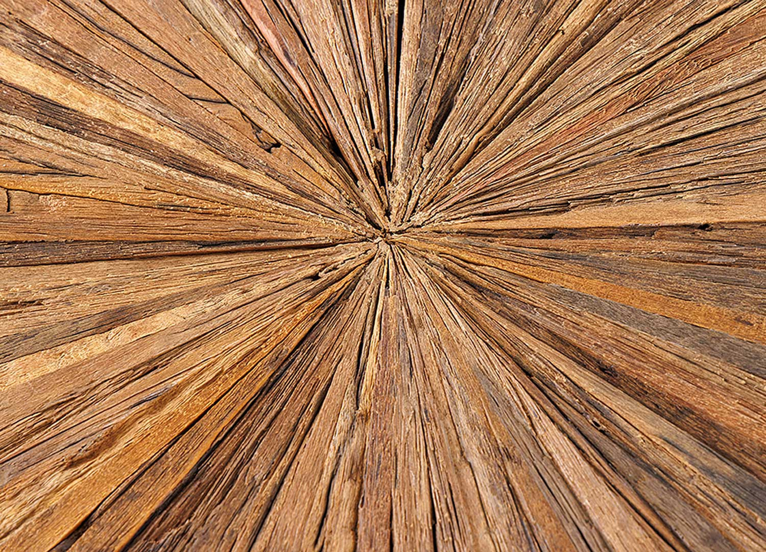 Table à manger ronde 140 cm bois de teck et verre avec pied central chromé