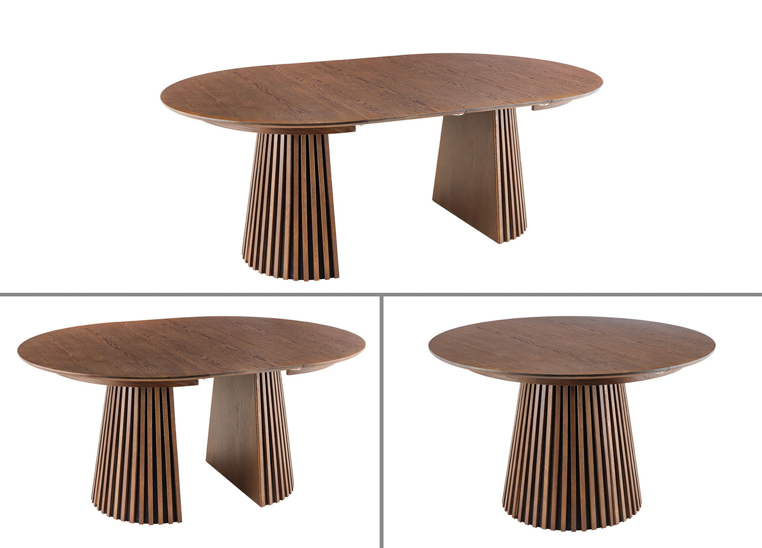 Table à manger ronde avec allonges chêne foncé