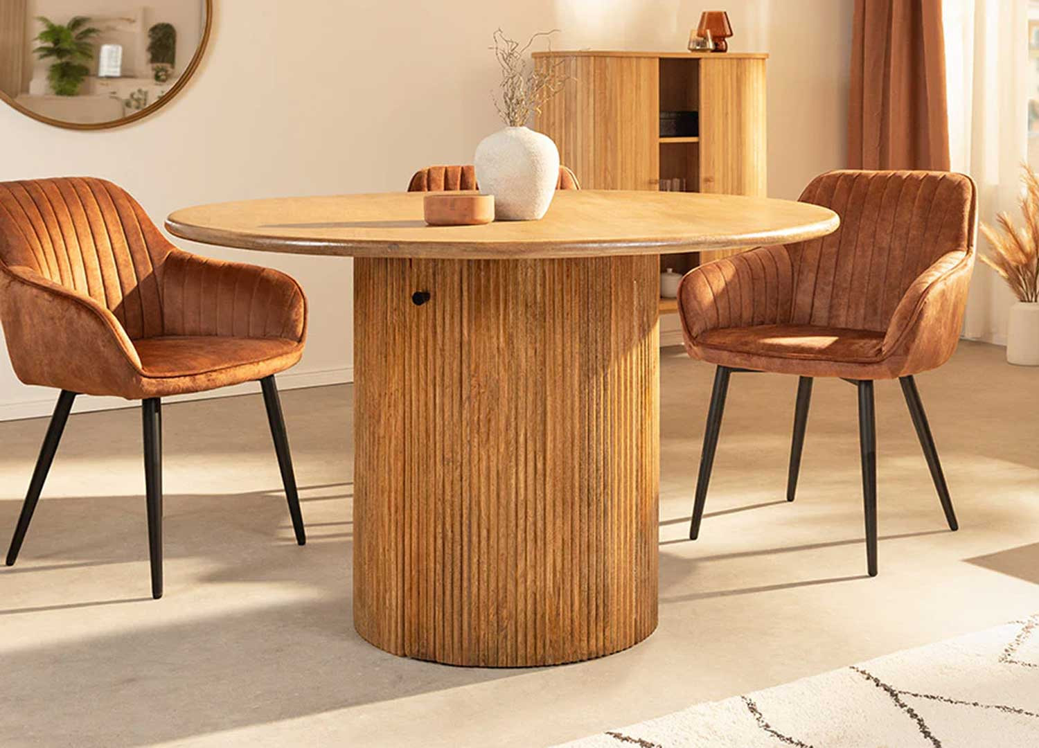 Table à manger ronde avec rangement en manguier Riven