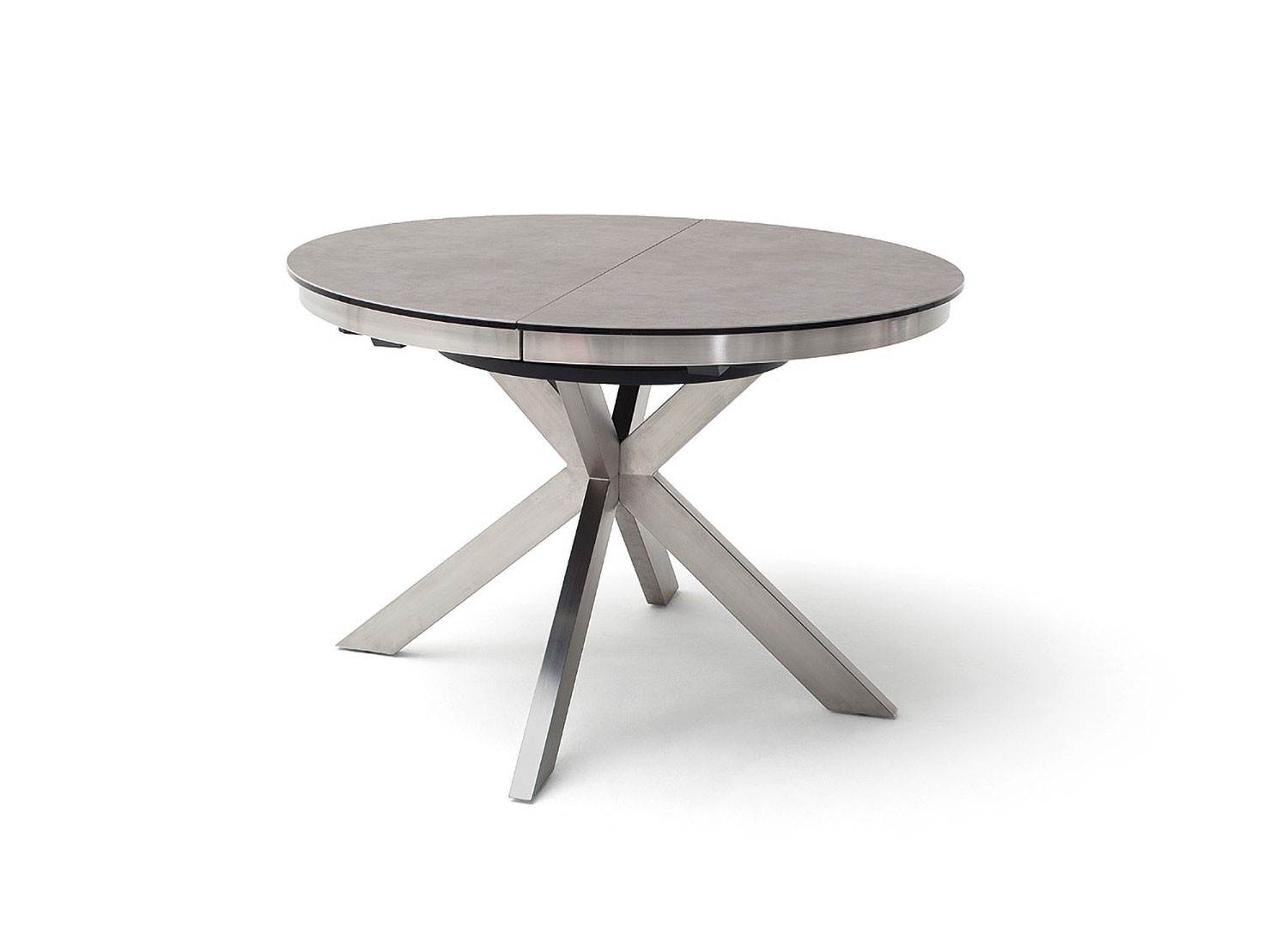 Table à manger ronde céramique anthracite et pied acier brossé