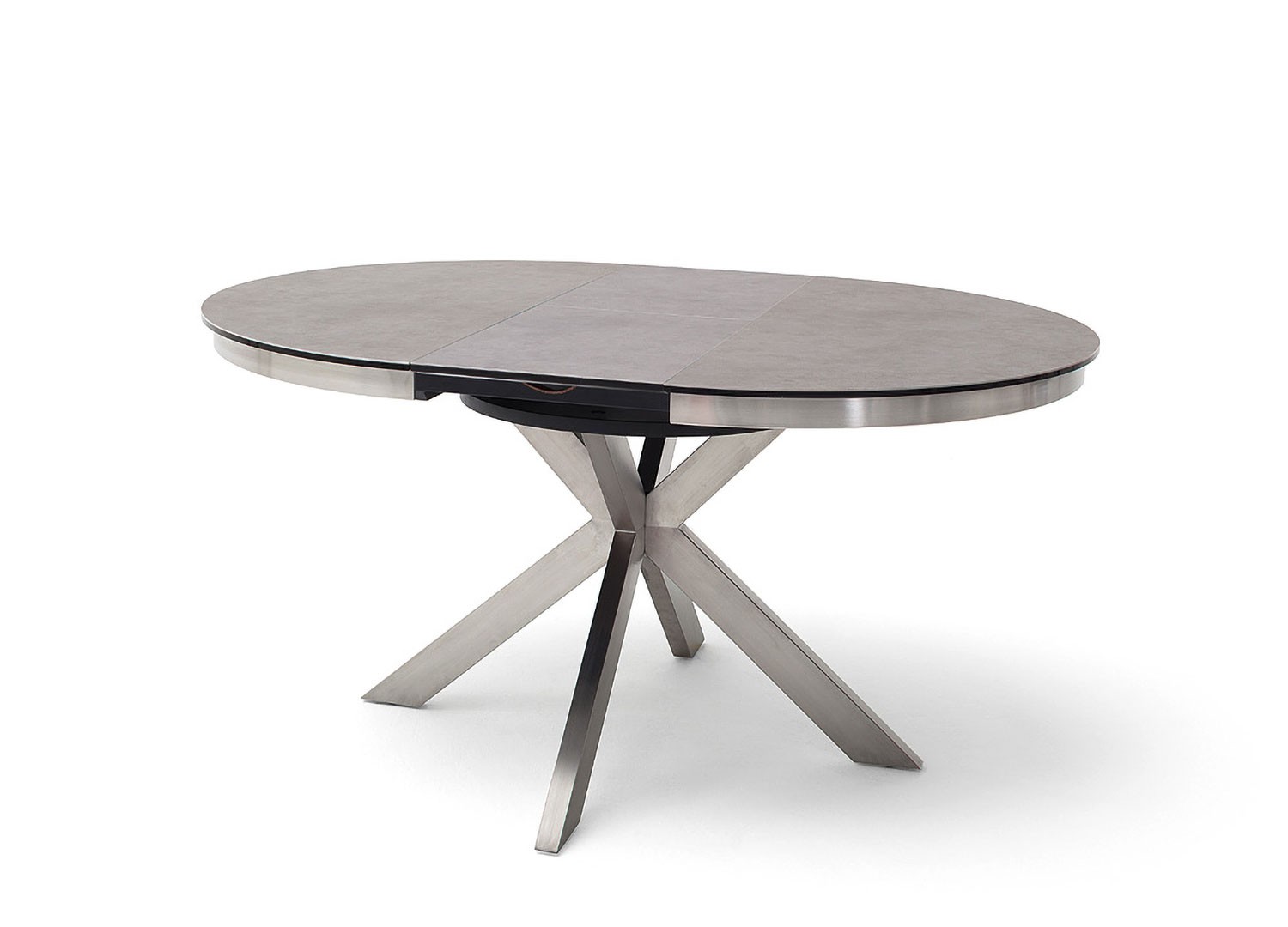 Table à manger ronde céramique anthracite et pied acier brossé