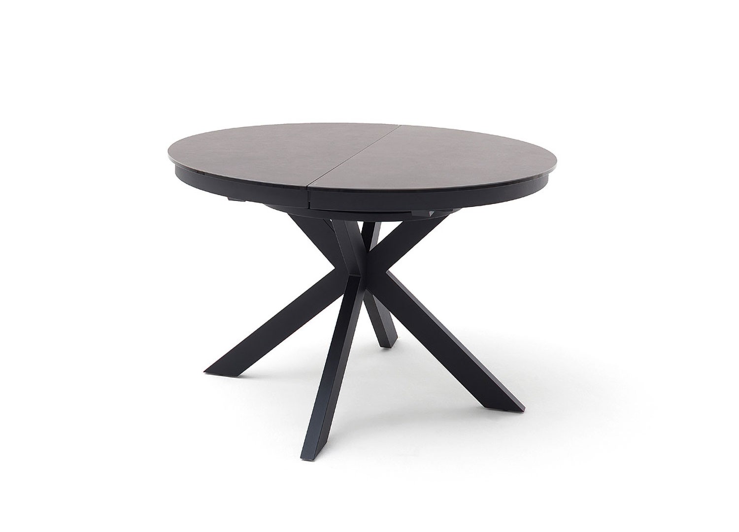 Table à manger ronde céramique anthracite et pied acier noir