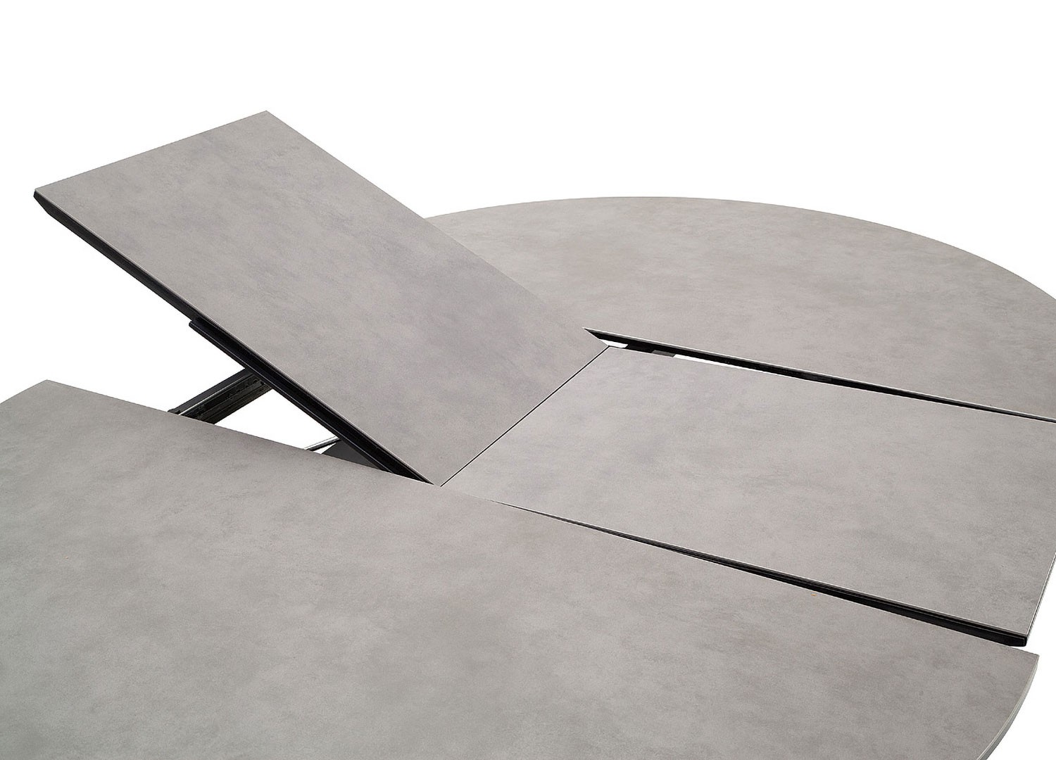 Table à manger ronde céramique anthracite et pied acier noir