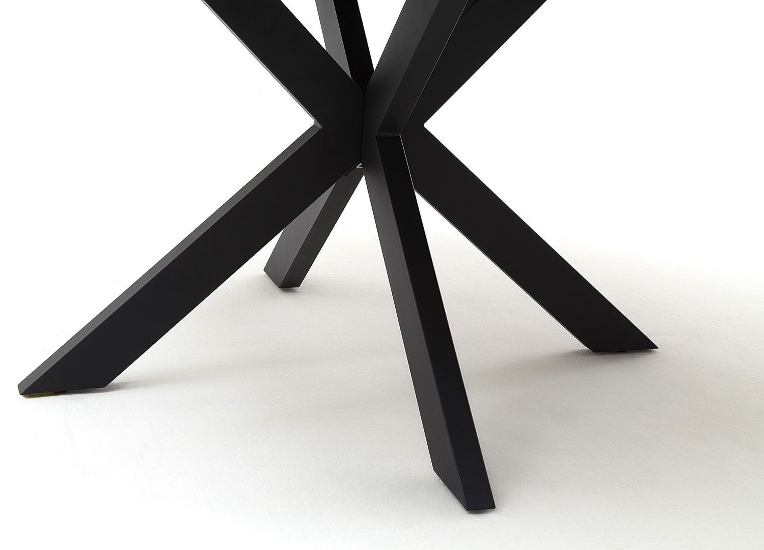Table à manger ronde céramique anthracite et pied acier noir