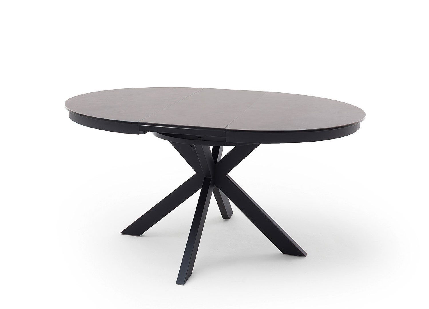 Table à manger ronde céramique anthracite et pied acier noir
