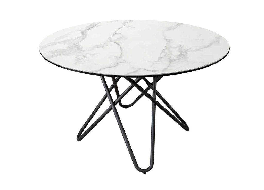 Table à manger ronde céramique marbre blanc et métal