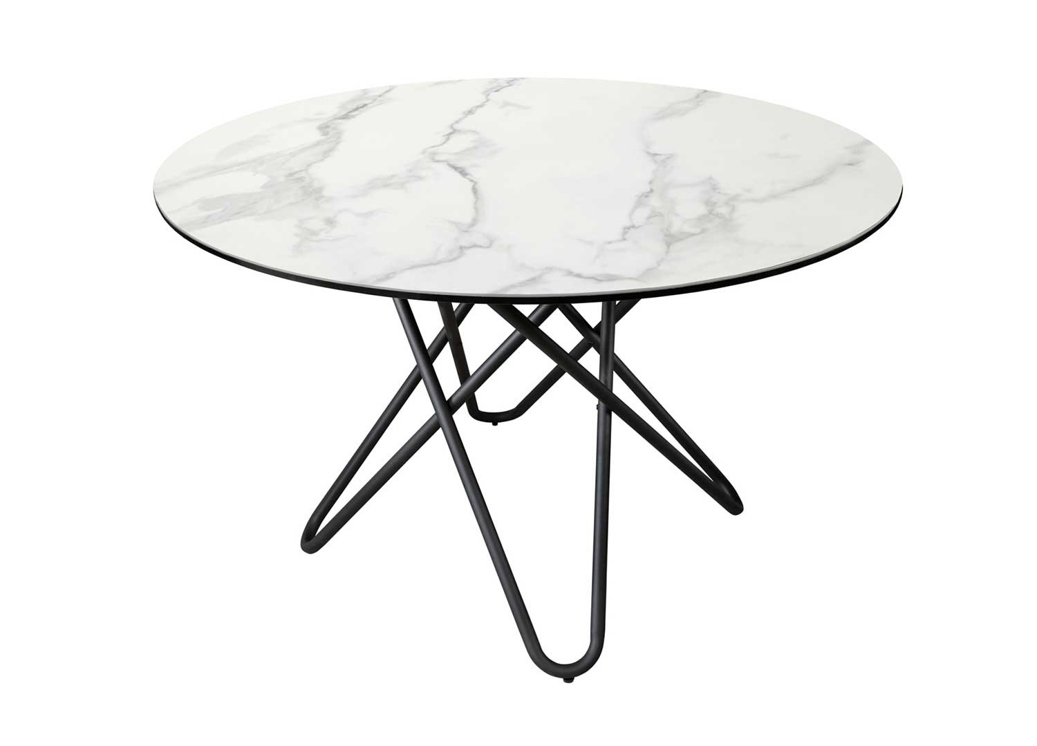Table à manger ronde céramique marbre blanc et métal