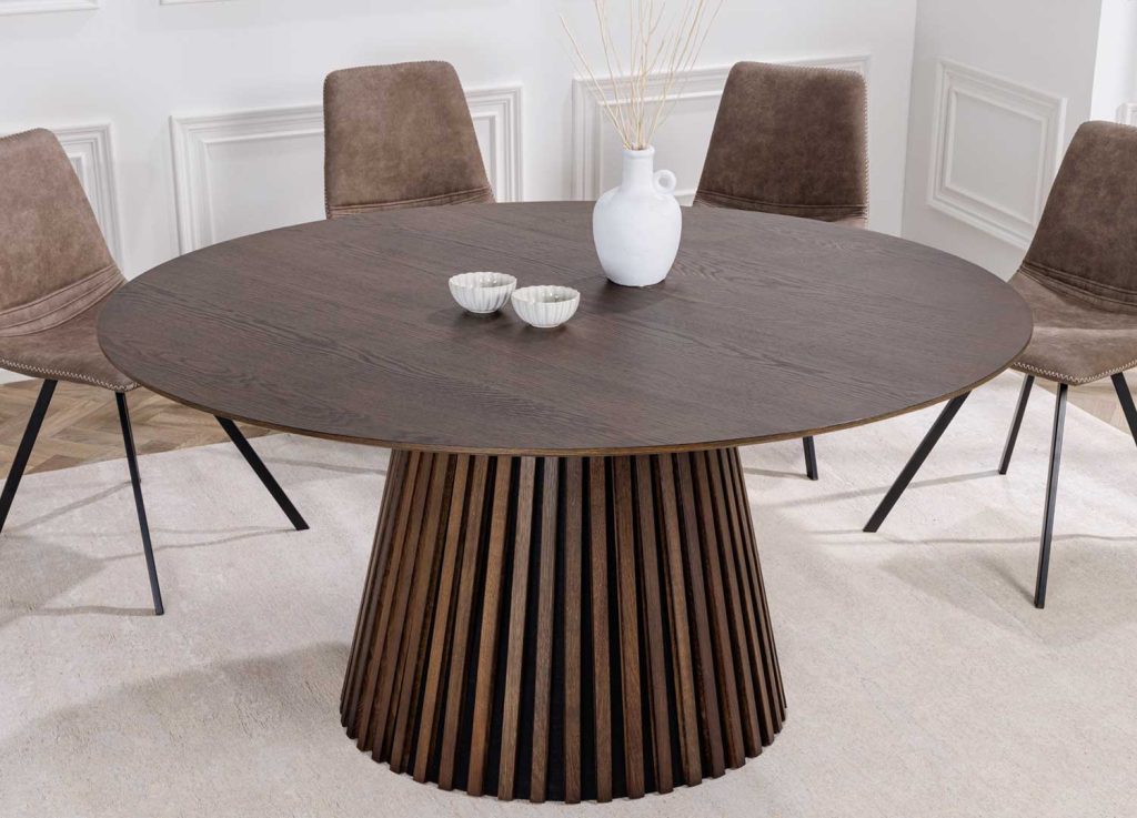 Table à manger ronde en bois chêne foncé 120 cm