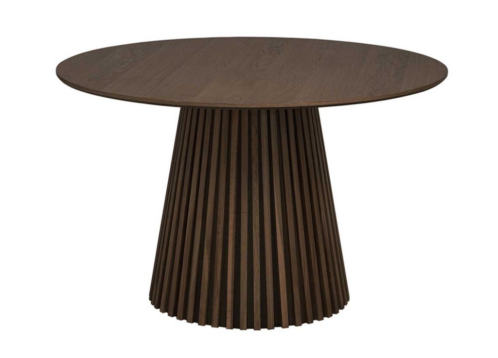 Table à manger ronde en bois chêne foncé 120 cm