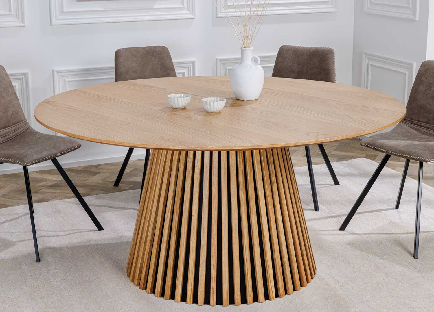 Table à manger ronde en bois chêne naturel 120 cm