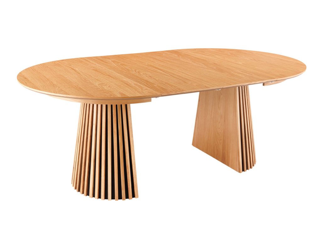 Table à manger ronde extensible en bois couleur chêne naturel