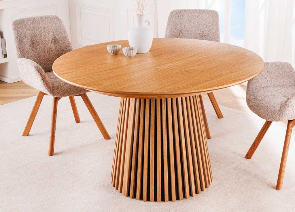 Table à manger ronde extensible en bois chêne naturel Galia