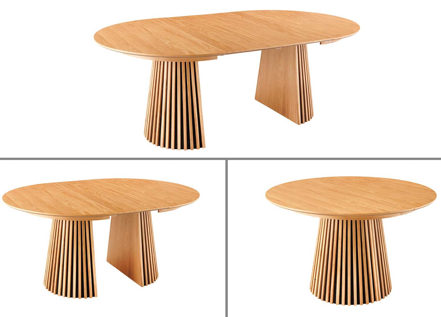 Table à manger ronde extensible en bois couleur chêne naturel