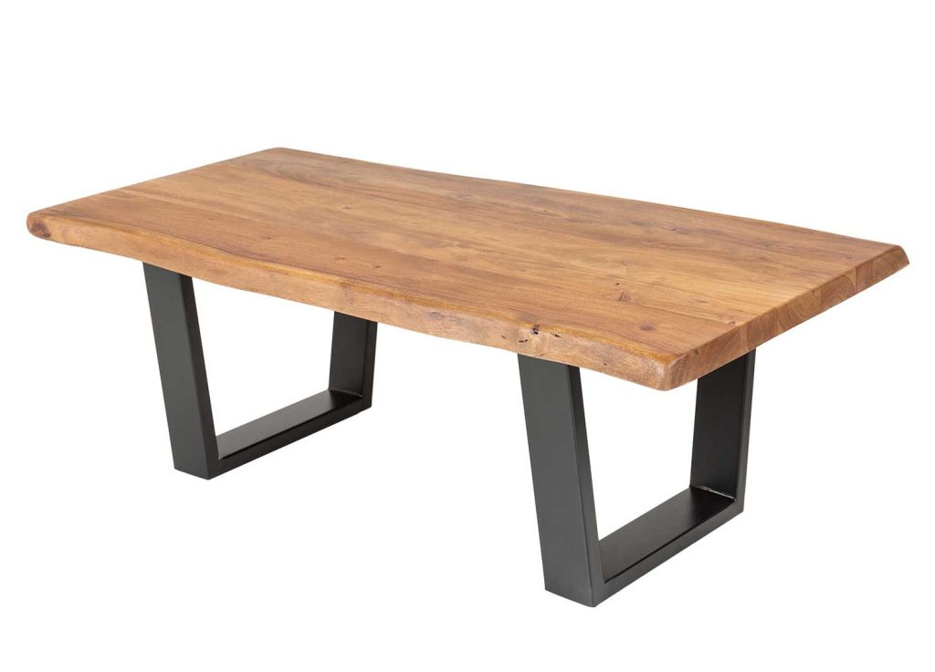 Table basse 110 cm bois d'acacia miel et pied en métal noir