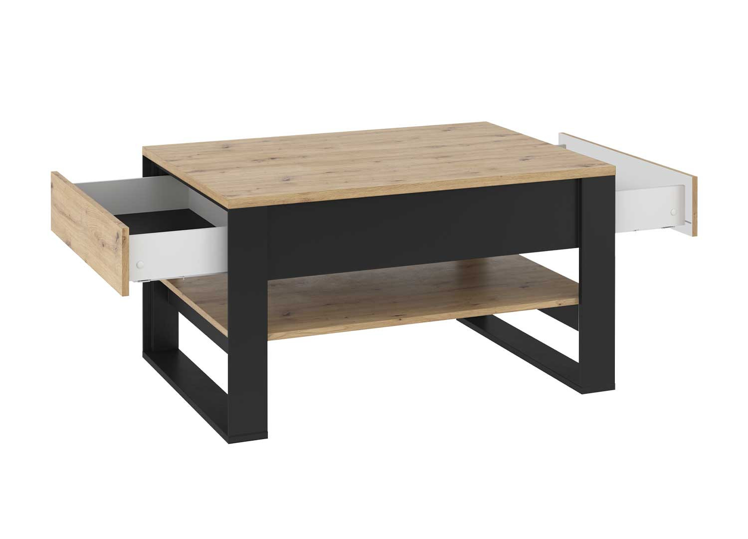 Table basse 2 tiroirs 100 cm chêne artisan et noir Edge