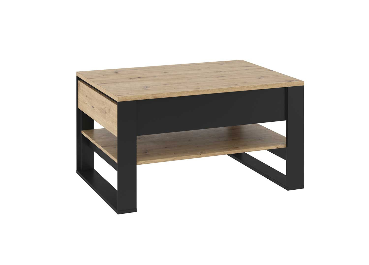 Table basse 2 tiroirs 100 cm chêne artisan et noir Edge