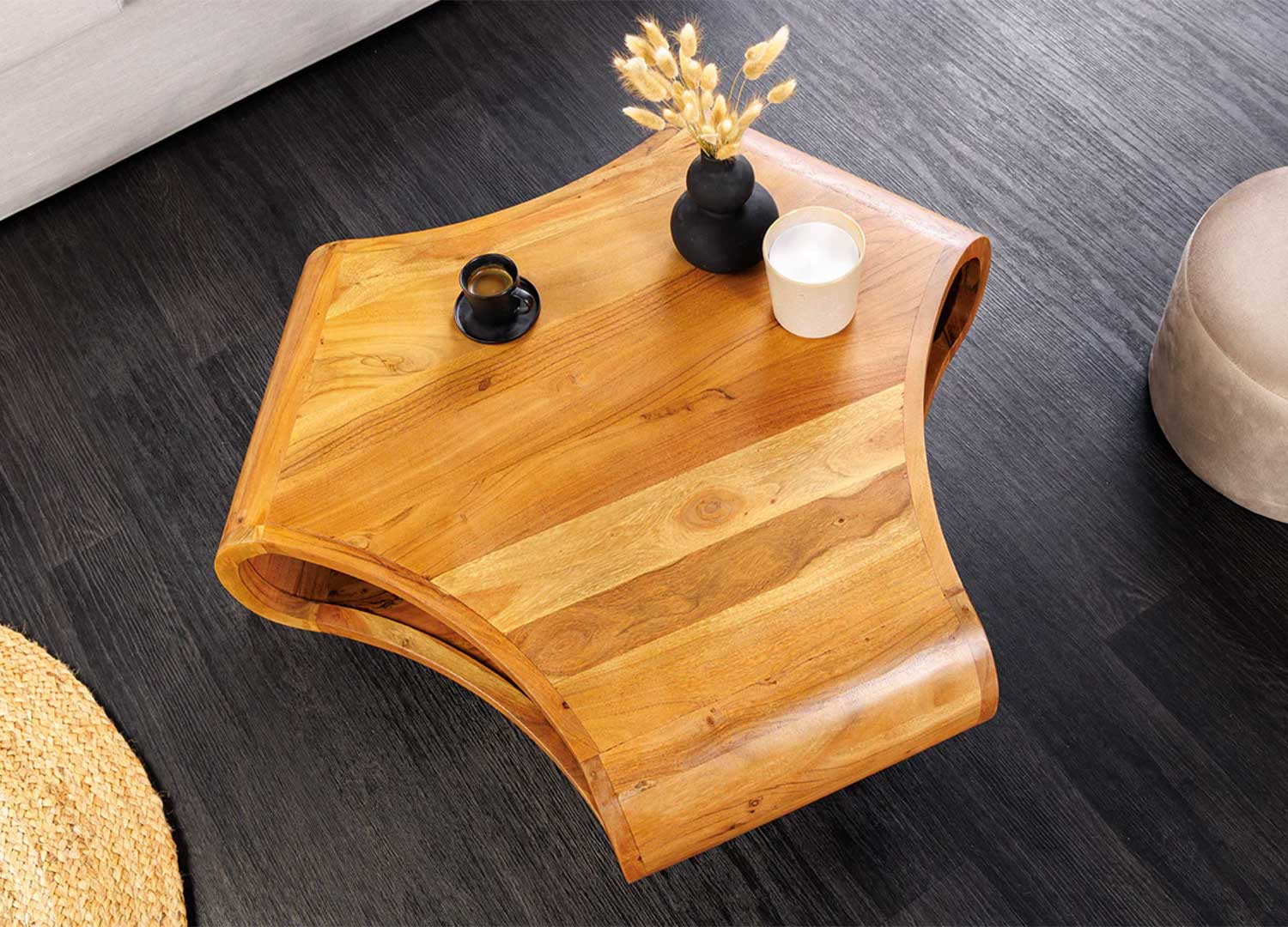 Table basse 90 cm en acacia finition miel Nivor