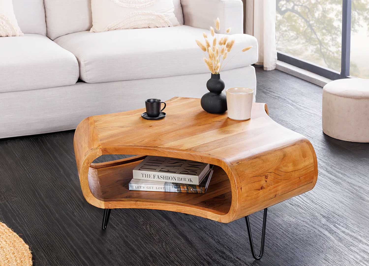 Table basse 90 cm en acacia finition miel Nivor