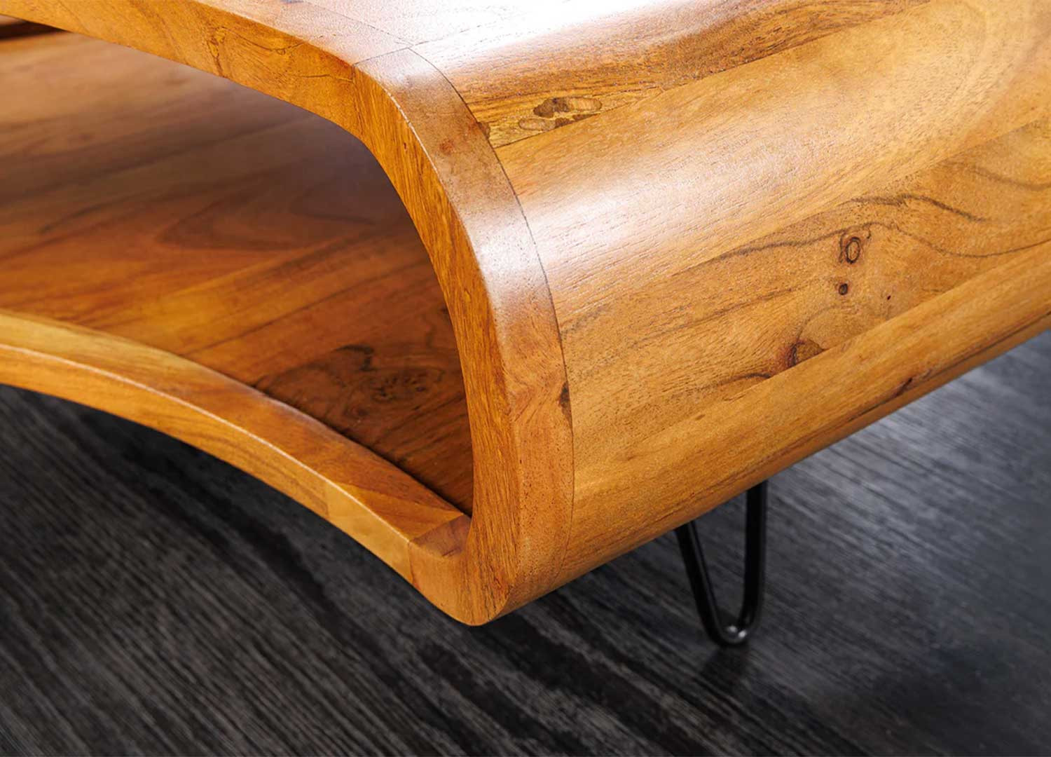 Table basse 90 cm en acacia finition miel Nivor